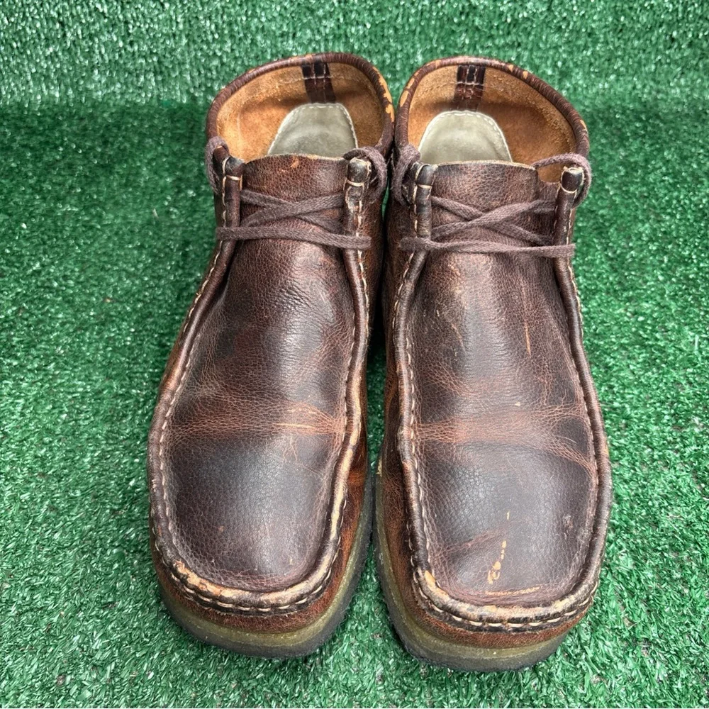 Clarks Wallabee Dark Brown Distressed Leather‎ Moccasin Loafer Shoe Men Size 10